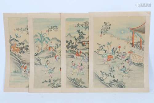 Lot of Four Antique Signed Chinese Paintings