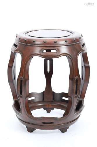 Chinese Wood Carved Drum Stool