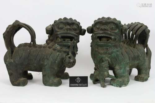 Pair Large Chinese Bronze Foo Lions