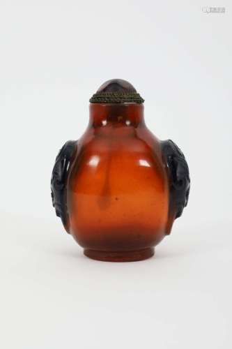 Antique Chinese Black and Amber Glass Snuff Bottle