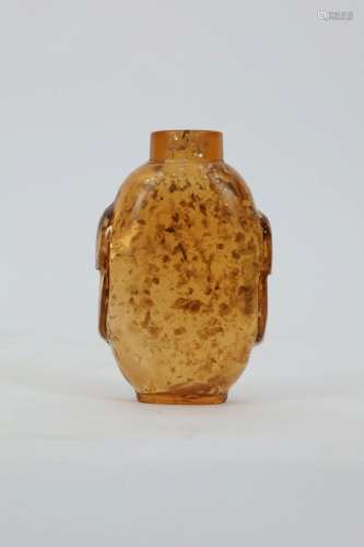 Chinese Amber Glass Gold Flecked Snuff Bottle