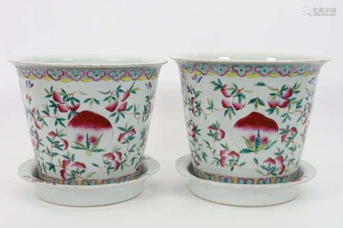 Pair Chinese Peach Pattern Jardiniere Flower Pots