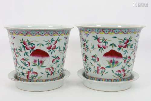 Pair Chinese Peach Pattern Jardiniere Flower Pots