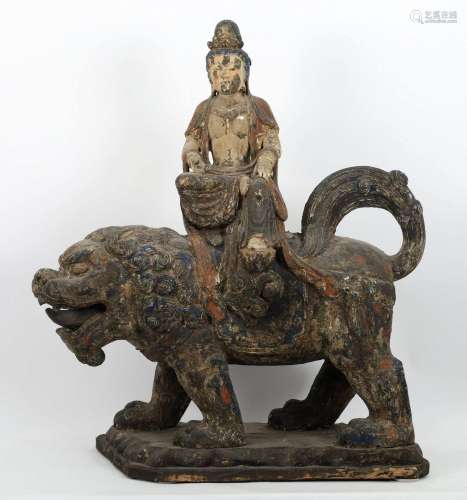 Large Antique Chinese Polychrome Buddha Foo Lion