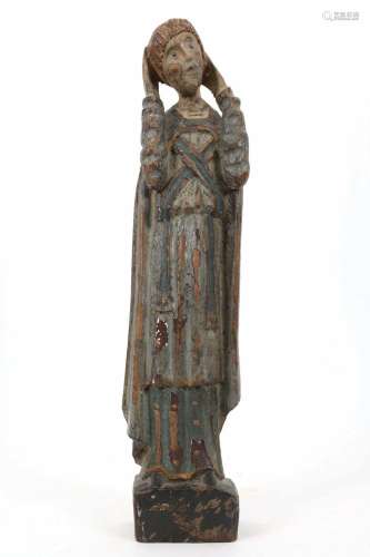 Antique Polychrome European Religious Figure
