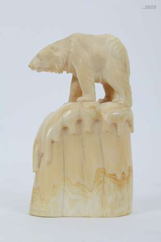 Inuit Carved Walrus Tusk Bear on Ice