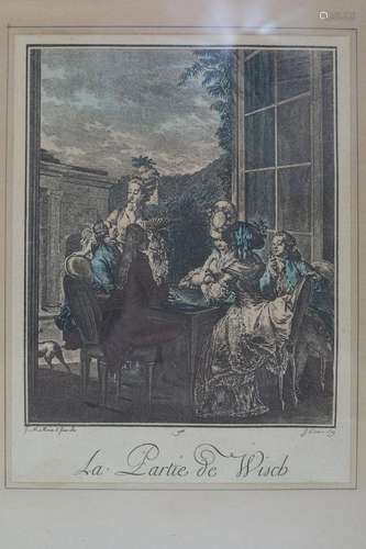 18th C Coloured Engraving La Partie de Wisch