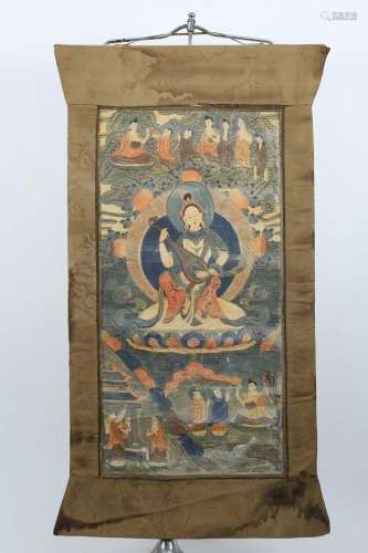 Tibetan Antique Thangka Tara Playing Sitar