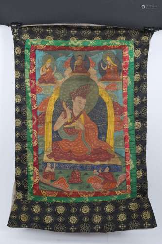 Tibetan Antique Thangka, Buddha and Monks