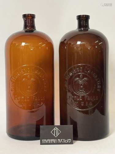 Pair Large Glass Apothecary Laboratory Bottles
