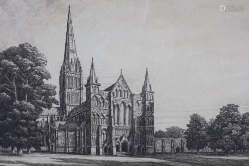Harold Thornton A.R.E. Salisbury Cathedral Etching