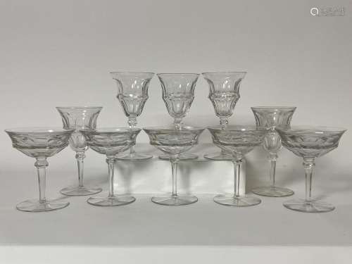 Lot Faceted Cut Crystal Coupes and Wine Glasses