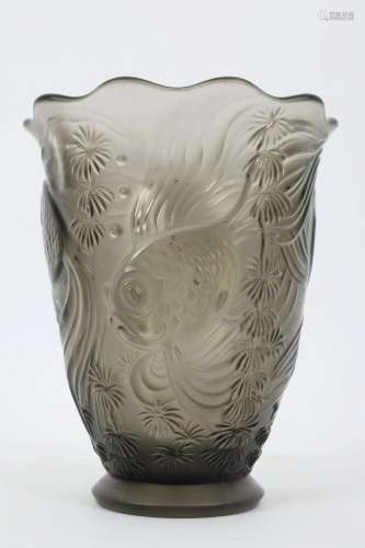 Joseph Inwald Bohemian Smoke Satin Glass Koi Vase