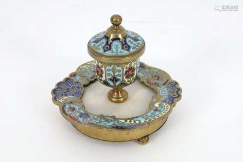 Antique French Champleve Inkwell