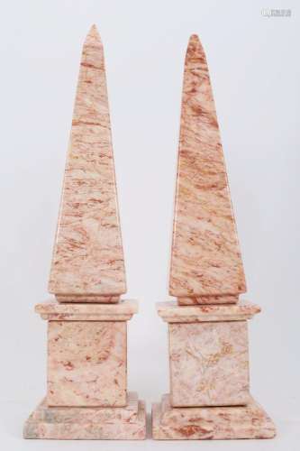 Pair of Pink Onyx Deco Obelisks