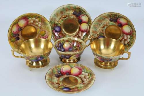 Lot Aynsley Orchard Gold Teacups Saucers Signed