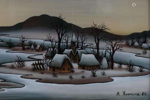 Reverse Painted Landscape, Croatian Artist Kosmina