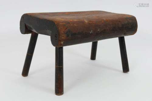 Antique Carved Wood Low Stool / Gout Stool