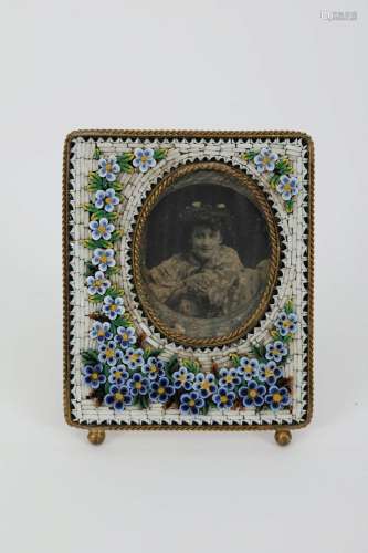Antique Victorian Micro Mosaic Floral Frame Italy