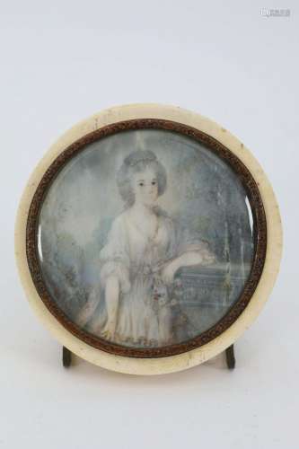 19th C Antique Miniature Portrait Trinket Box