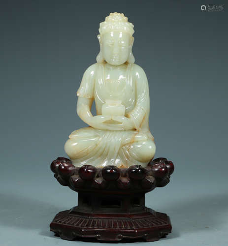 QING DYNASTY - WHITE JADE SAKYAMUNI MANI BUDDHA