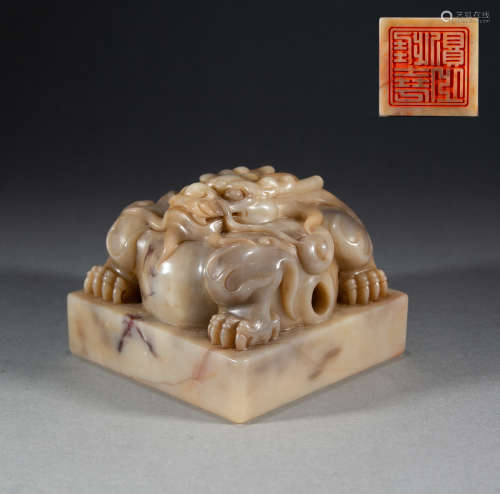 QING DYNASTY - SHOUSHAN STONE DRAGON BUTTON JADE SEAL