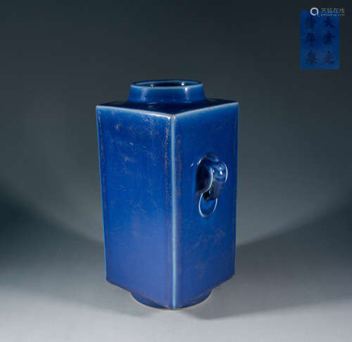 QING DYNASTY - BLUE GLAZED CONG BOTTLE