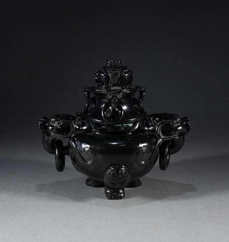 QING DYNASTY - THREE LEGGED INCENSE BURNER WITH COLOURED GLA...