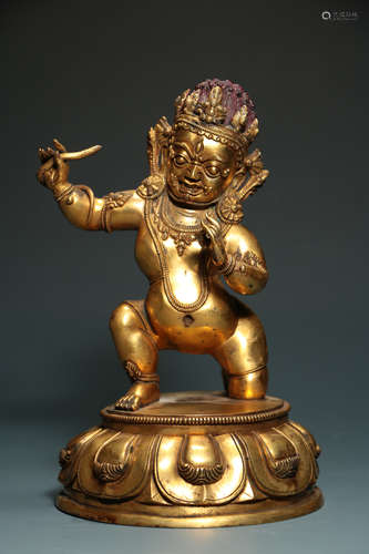 QING DYNASTY - BRONZE GILDED STATUE OF GOD OF WEALTH