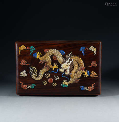 QING DYNASTY - YELLOW PEAR MOTHER OF PEARL BOX WITH DRAGON D...