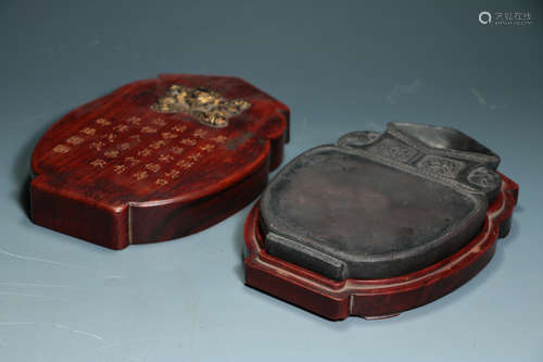 QING DYNASTY - HUANGHUA PEAR BOX TAIPING ELEPHANT DUAN INKST...