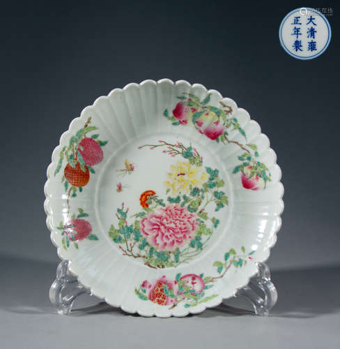 QING DYNASTY - POWDER ENAMEL FLOWER SUNFLOWER PATTERN PLATE