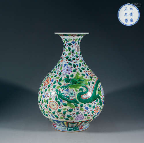 QING DYNASTY - MULTICOLORED FLOWER WRAPPED DRAGON PATTERN JA...