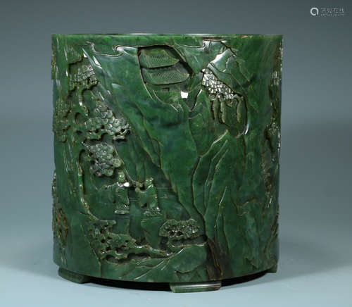 QING DYNASTY - JADE LANDSCAPE CHARACTER BRUSH HOLDER