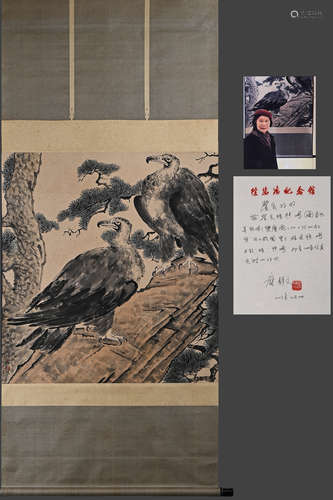 XU BEIHONG - DOUBLE EAGLE PAINTING - PAPER FABRIC MOUNTING V...