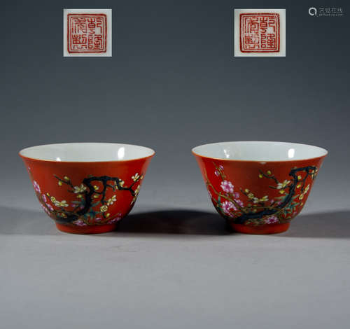 QING DYNASTY - ENAMEL COLORED FLOWER PATTERN GOLD CUP [A PAI...