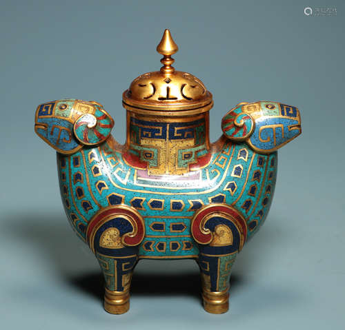 QING DYNASTY - COPPER BODY FILIGREE ENAMEL DOUBLE SHEEP PATT...