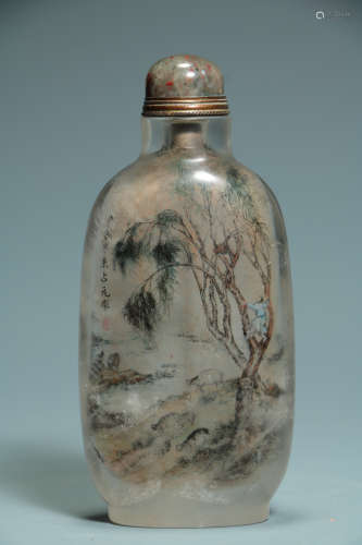 QING DYNASTY - SNUFF BOTTLE WITH INSIDE CRYSTAL PAINTING OF ...