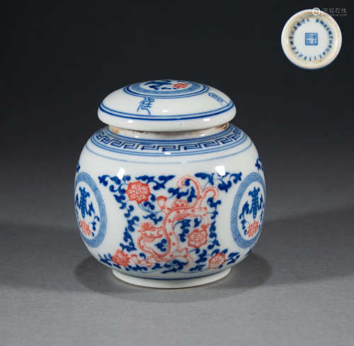QING DYNASTY - BLUE AND WHITE ALUM RED TEA POT