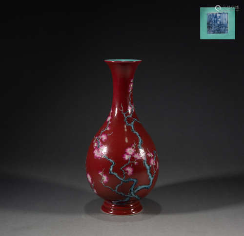 QING DYNASTY - RED GLAZED PLUM VASE