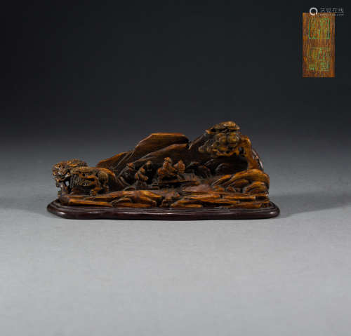 QING DYNASTY - CHENXIANG WOOD LANDSCAPE CHARACTER ORNAMENTS