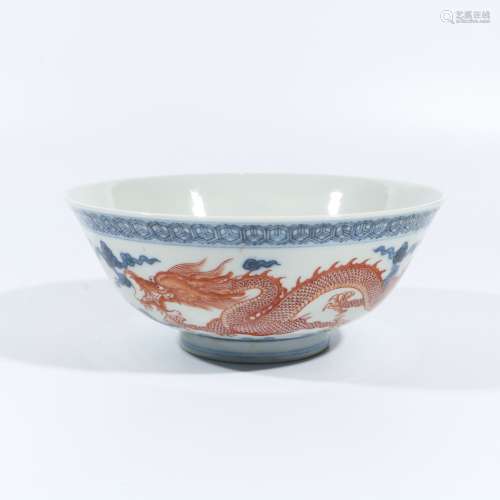 Blue and white Fanhong dragon bowl
