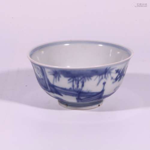 blue and white character bowl