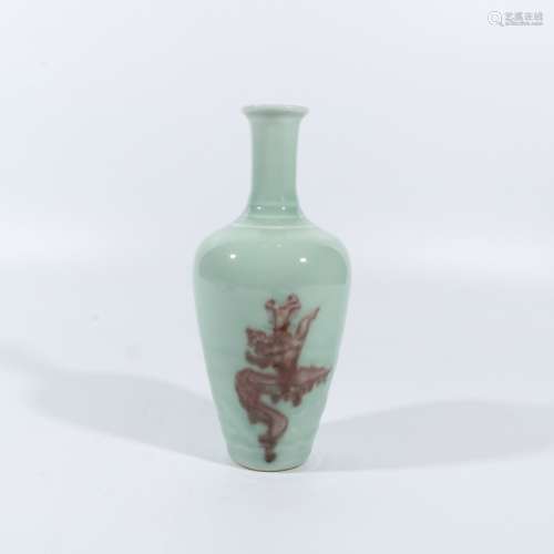 Douqinghai sea glaze three-stringed vase with red dragon pat...