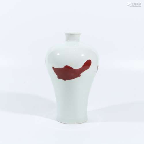 Underglaze red fish pattern plum vase