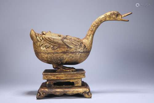Old Tibetan bronze gilt duck smoker