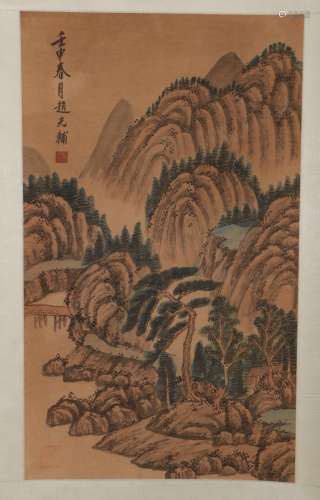 Zhao Guangfu's vertical scroll of landscape in silk