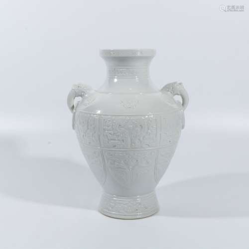 White Glazed Elephant Ear Vase