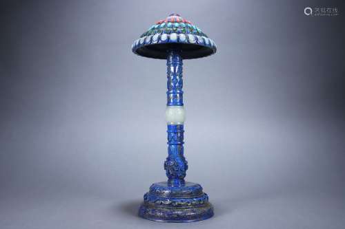 Old Tibetan lapis lazuli inlaid jade official hat stand