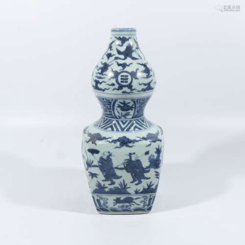 Blue and white character gourd bottle
